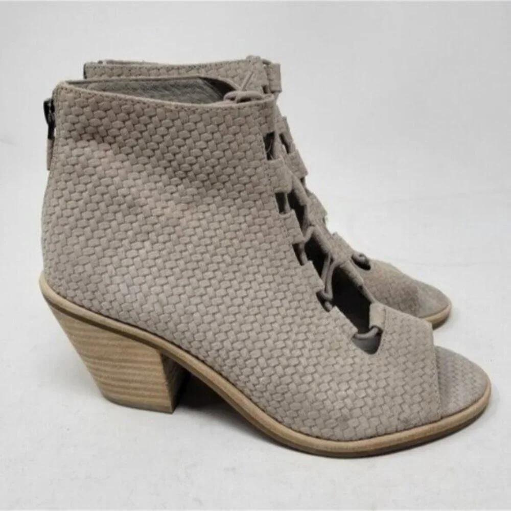 Eileen Fisher | Slew Lace Up Peep Toe Leather Ankle Bootie Taupe